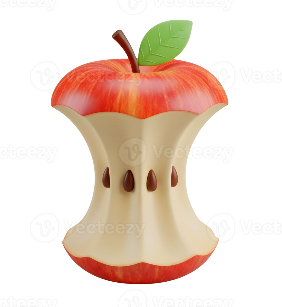 Red Apple Core with Seeds Minimalist 3D Rendering in a Soft Smooth Renderer png