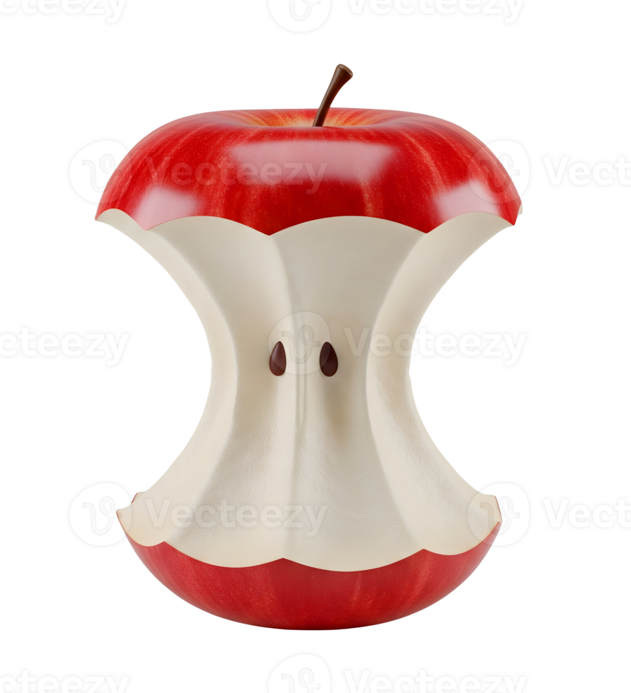 Red Apple Core with Seeds Minimalist 3D Rendering And Smooth Renderer png