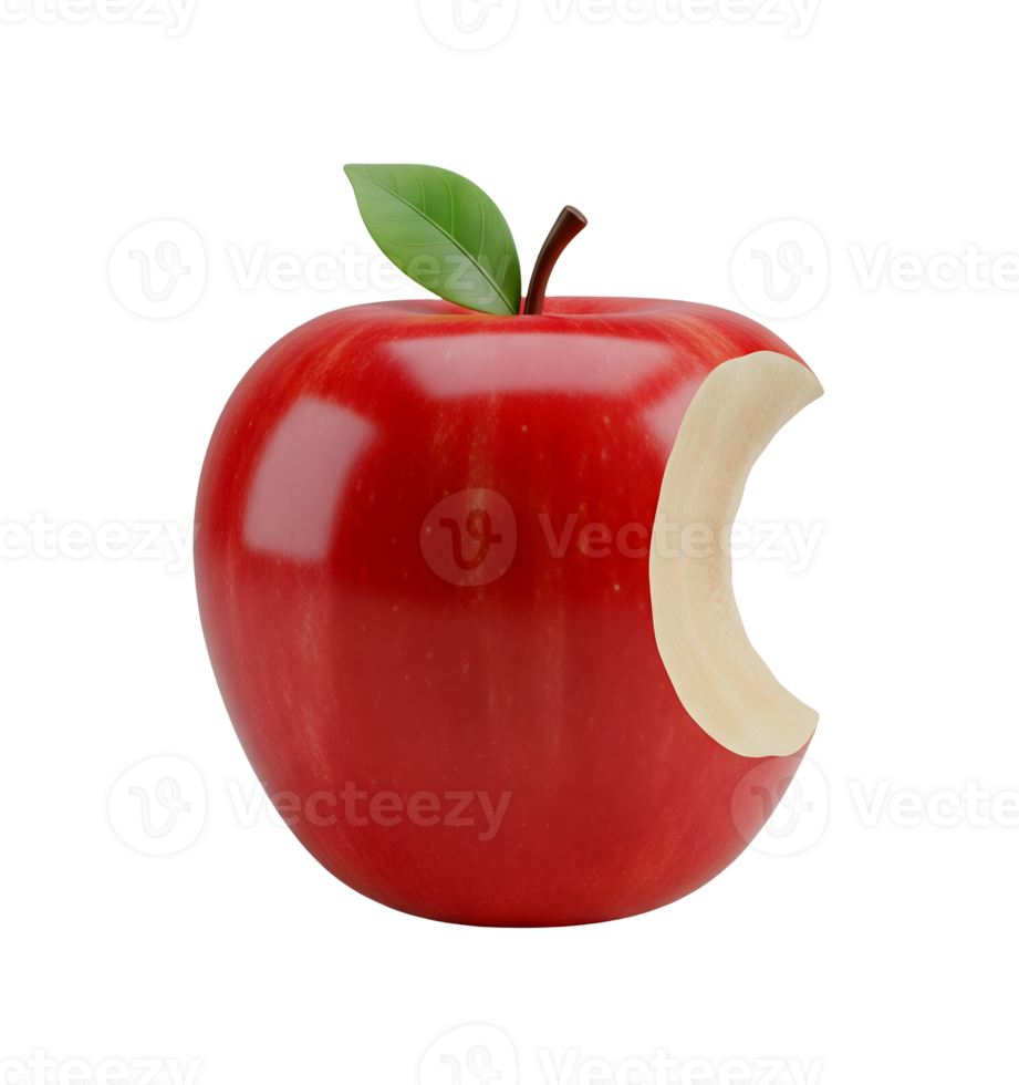 Red Apple with a Bite Taken Out Minimalist 3D Rendering in Smooth Renderer png