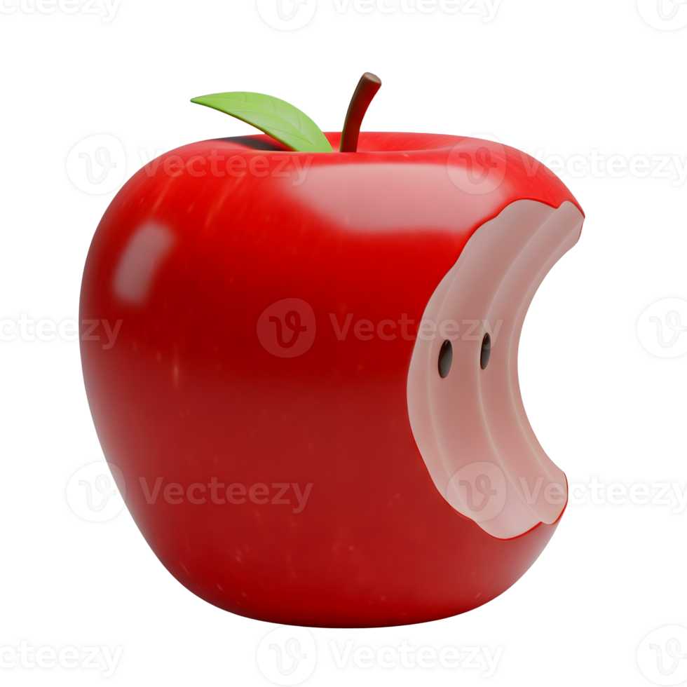 Red Apple with a Bite Taken Out Minimalist 3D Rendering Soft And Smooth Renderer png