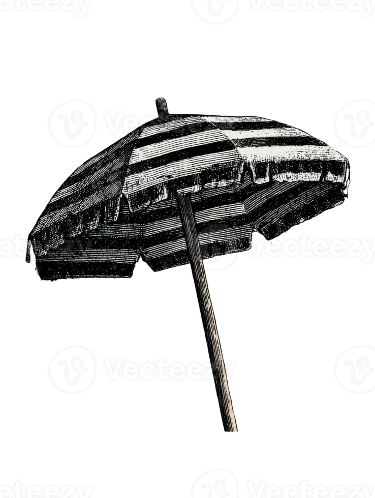 Vintage Striped Beach Umbrella Illustration. Retro Summer Illustration Isolated On Transparent Background png