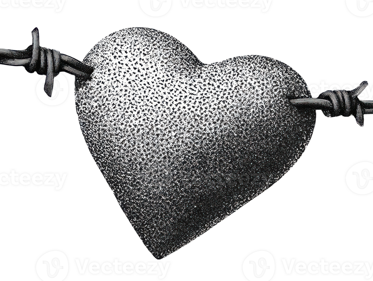 Heart Wrapped In Barbed Wire. Symbol Of Love And Pain In Retro Illustration Isolated On Transparent Background png