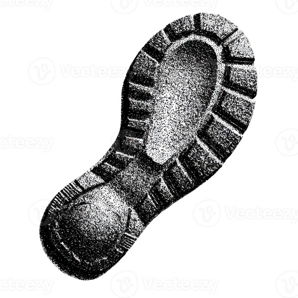 Vintage Shoe Print In Retro Stipple. Footwear Impression Illustration Isolated On Transparent Background png