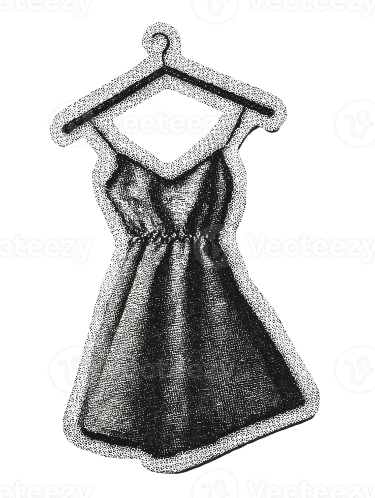 Vintage Dress On Hanger In Retro Engraving. Fashion Illustration Isolated On Transparent Background png