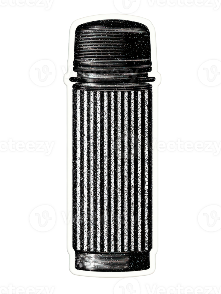 Vintage Thermos Flask In Retro Engraving. Beverage Container Illustration Isolated On Transparent Background png