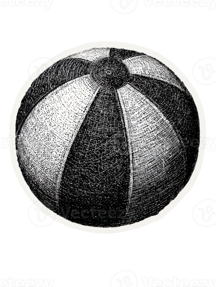 Vintage Beach Ball In Retro Engraving. Nostalgic Summer Fun Illustration Isolated On Transparent Background png