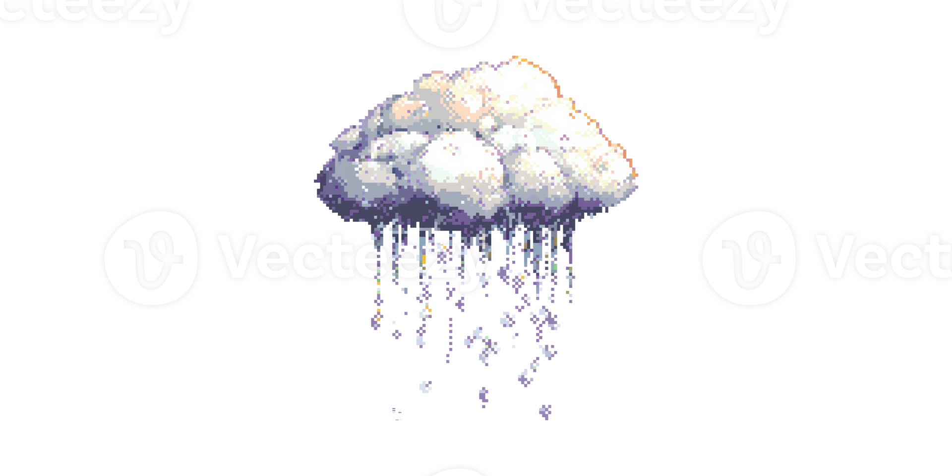 Pixel Art Cloud With Rain Droplets. Retro Weather Illustration In Pixelated Style Isolated On Transparent Background png