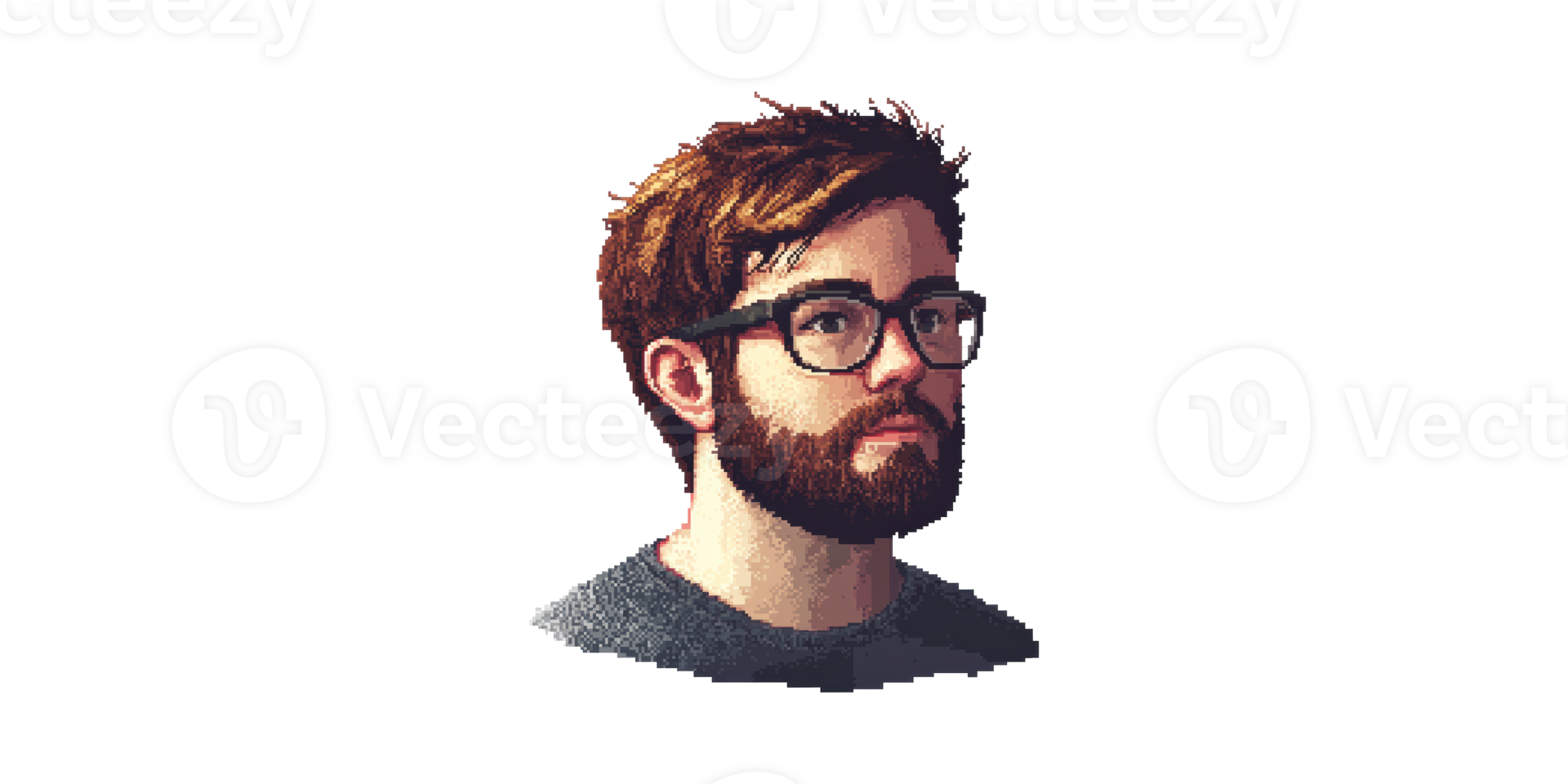 Pixel Art Portrait Of Bearded Man With Glasses. Retro Digital Illustration Style Isolated On Transparent Background png
