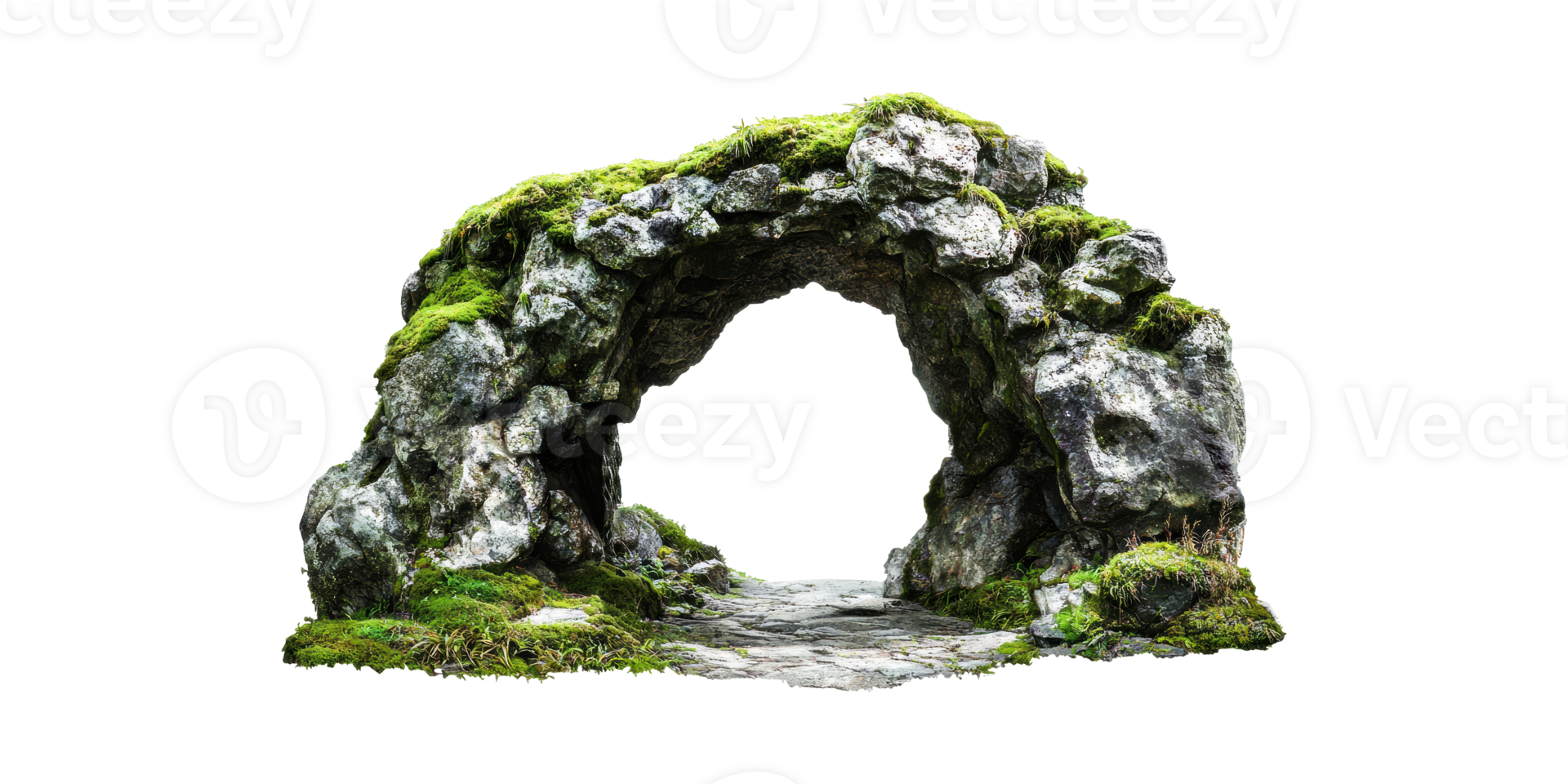 Natural Stone Archway With Moss. Symbol Of Nature'S Beauty And Tranquility Isolated On Transparent Background png