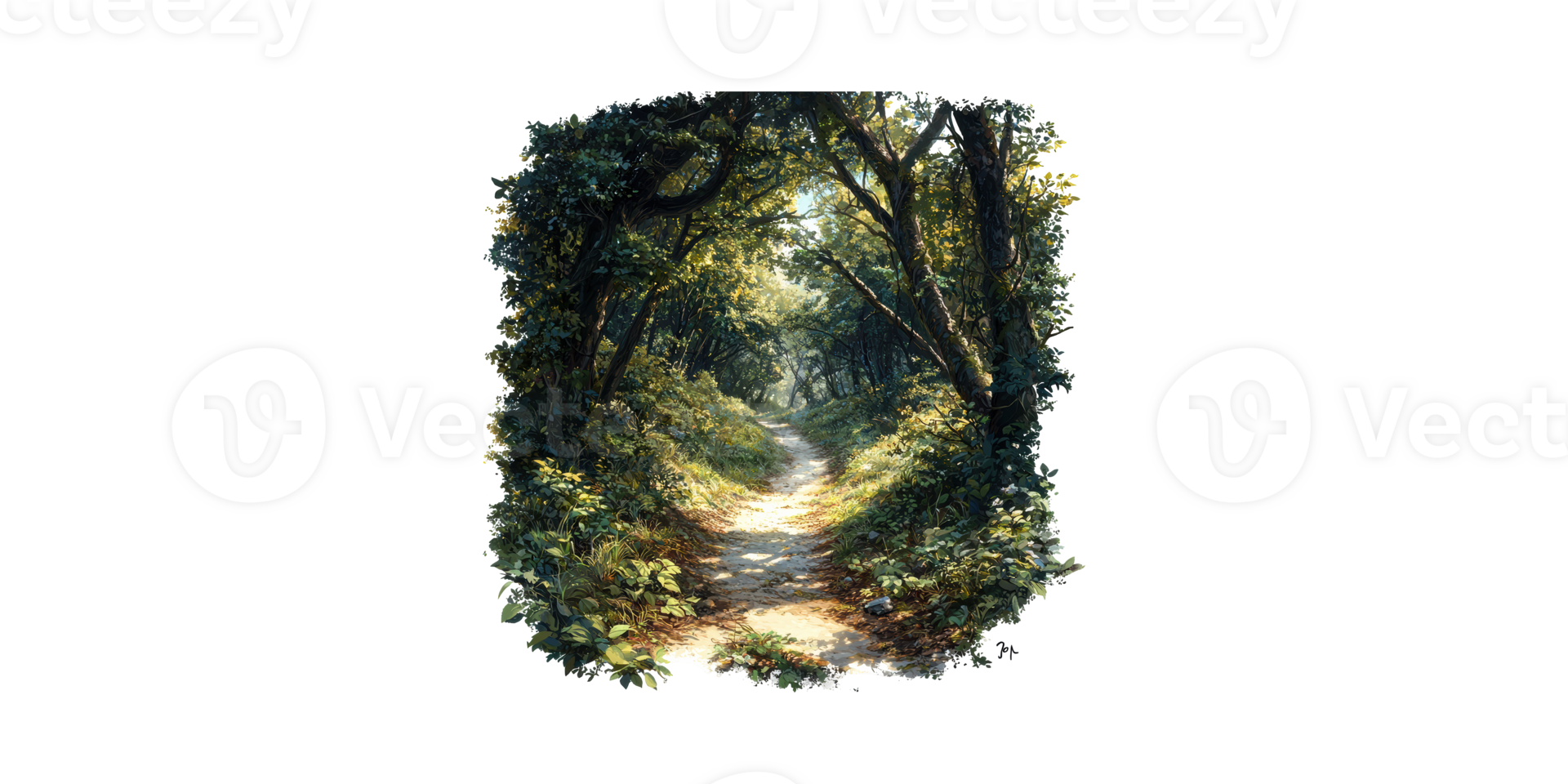 Forest Pathway Surrounded By Lush Greenery. Tranquil Nature Scene Inviting Exploration Isolated On Transparent Background png