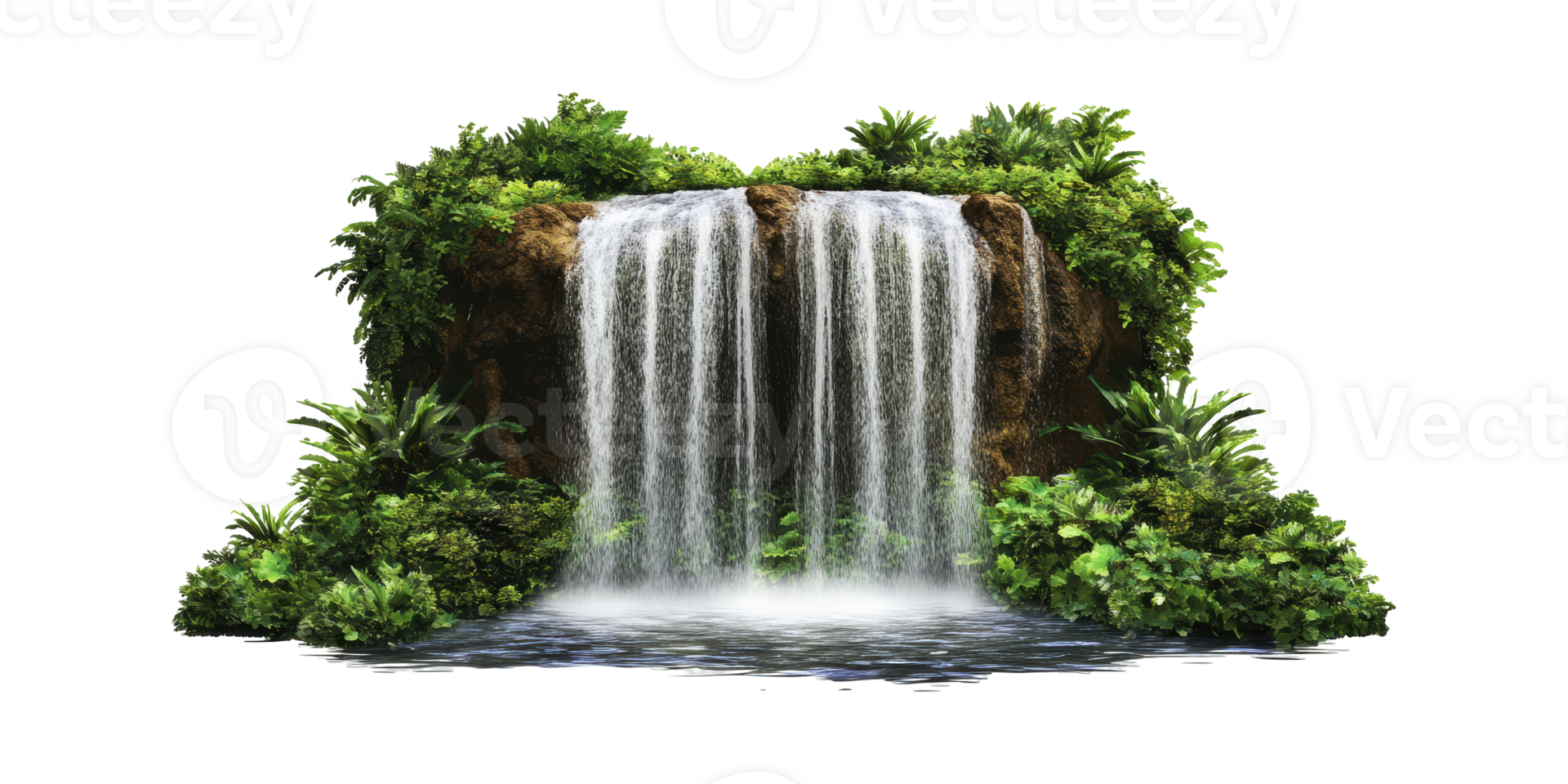 Lush Waterfall Surrounded By Greenery. Nature'S Serenity And Tranquility Isolated On Transparent Background png