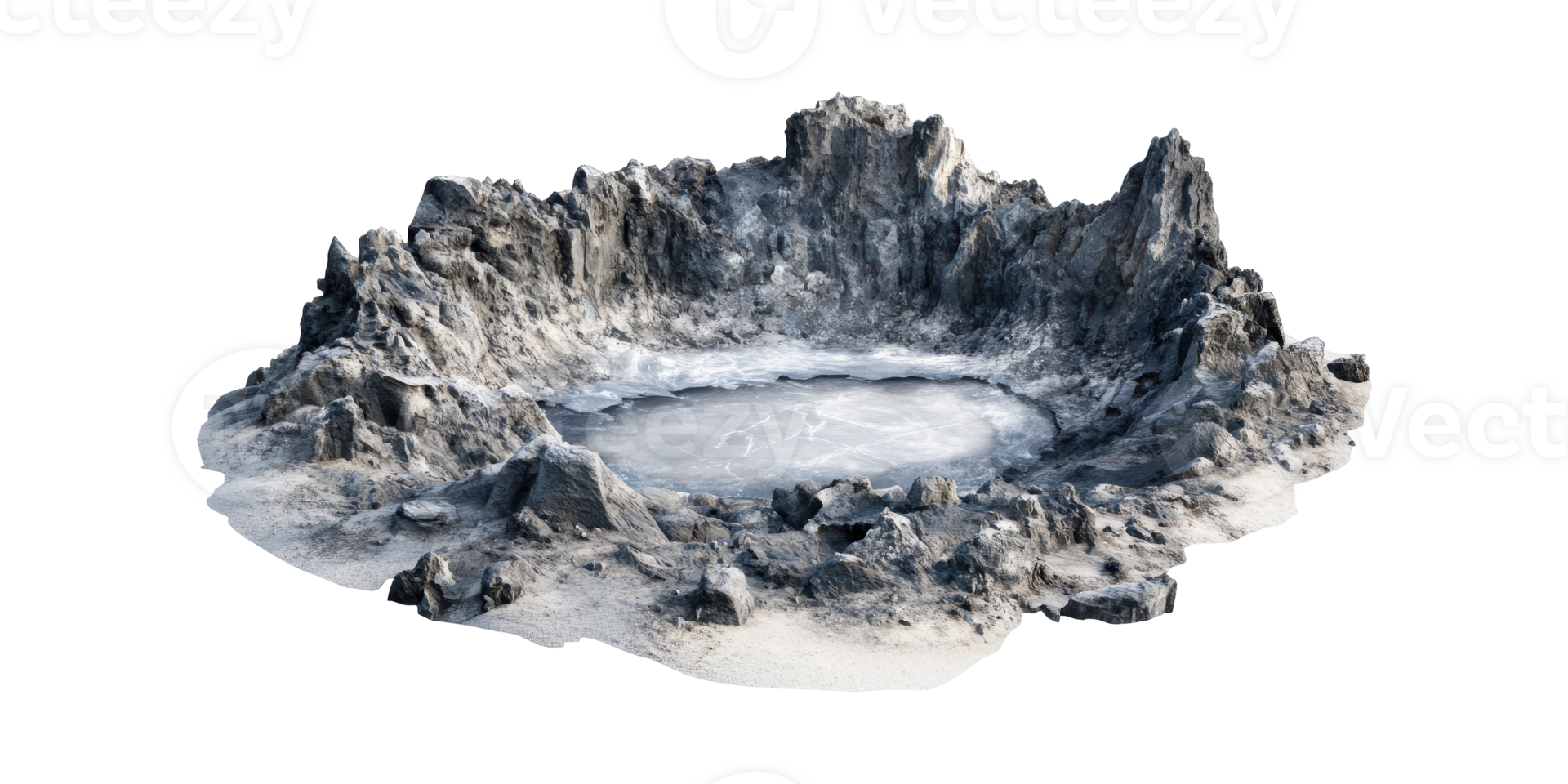 Crater With Frozen Lake. Geological Formation And Natural Phenomenon Isolated On Transparent Background png