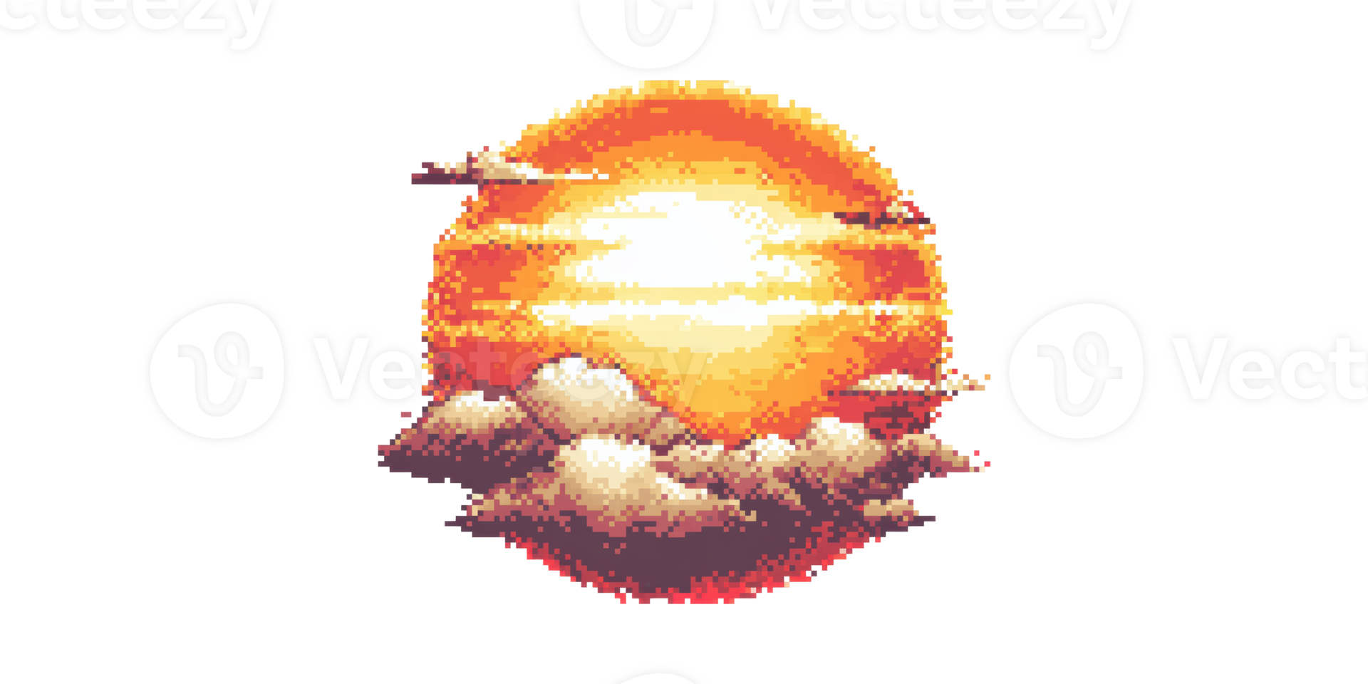 Pixel Art Sunset With Clouds. Retro Aesthetic And Nostalgic Digital Design Isolated On Transparent Background png