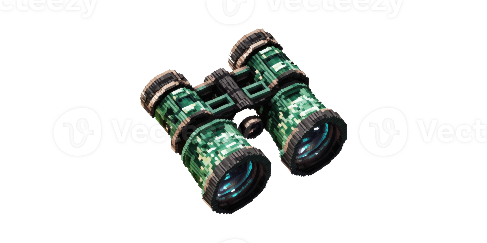 Pixelated Camouflage Binoculars. Retro Gaming And Adventure Theme Isolated On Transparent Background png