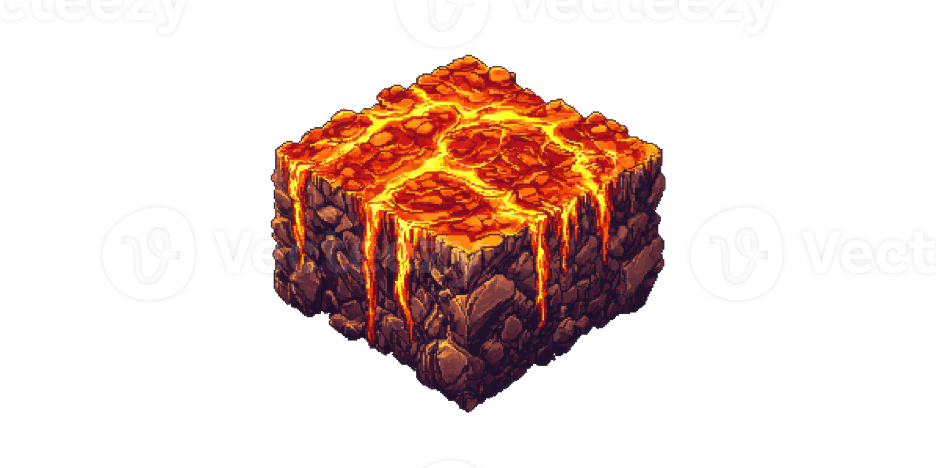 Pixel Art Lava Block Illustration. Volcanic Terrain And Geothermal Energy Concept Isolated On Transparent Background png