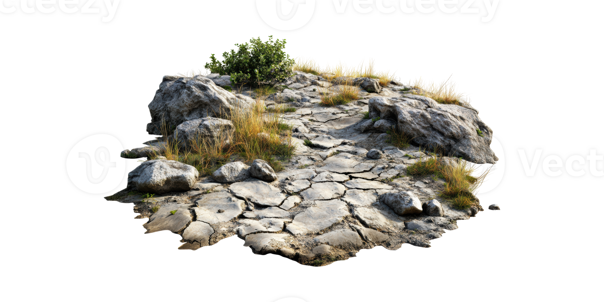 Rocky Terrain With Sparse Vegetation. Natural Landscape Element Isolated On Transparent Background png