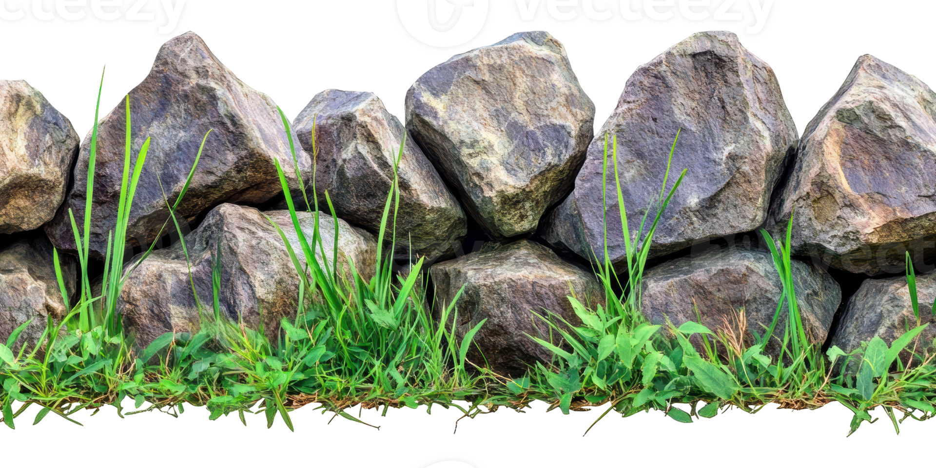 Rock Wall With Green Grass. Natural Landscaping And Garden Design Isolated On Transparent Background png
