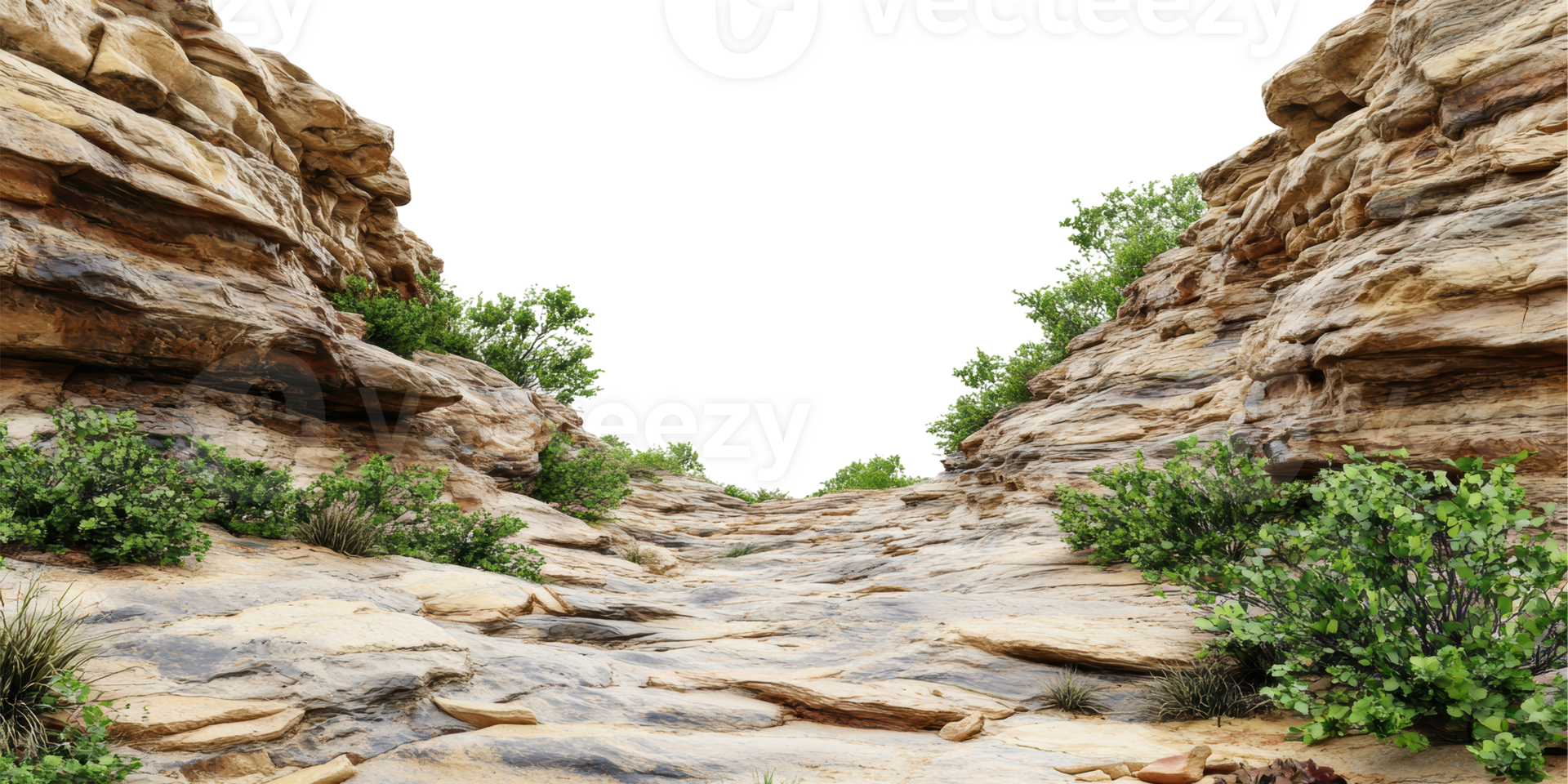 Rocky Canyon Pathway With Greenery. Natural Landscape And Outdoor Adventure Isolated On Transparent Background png