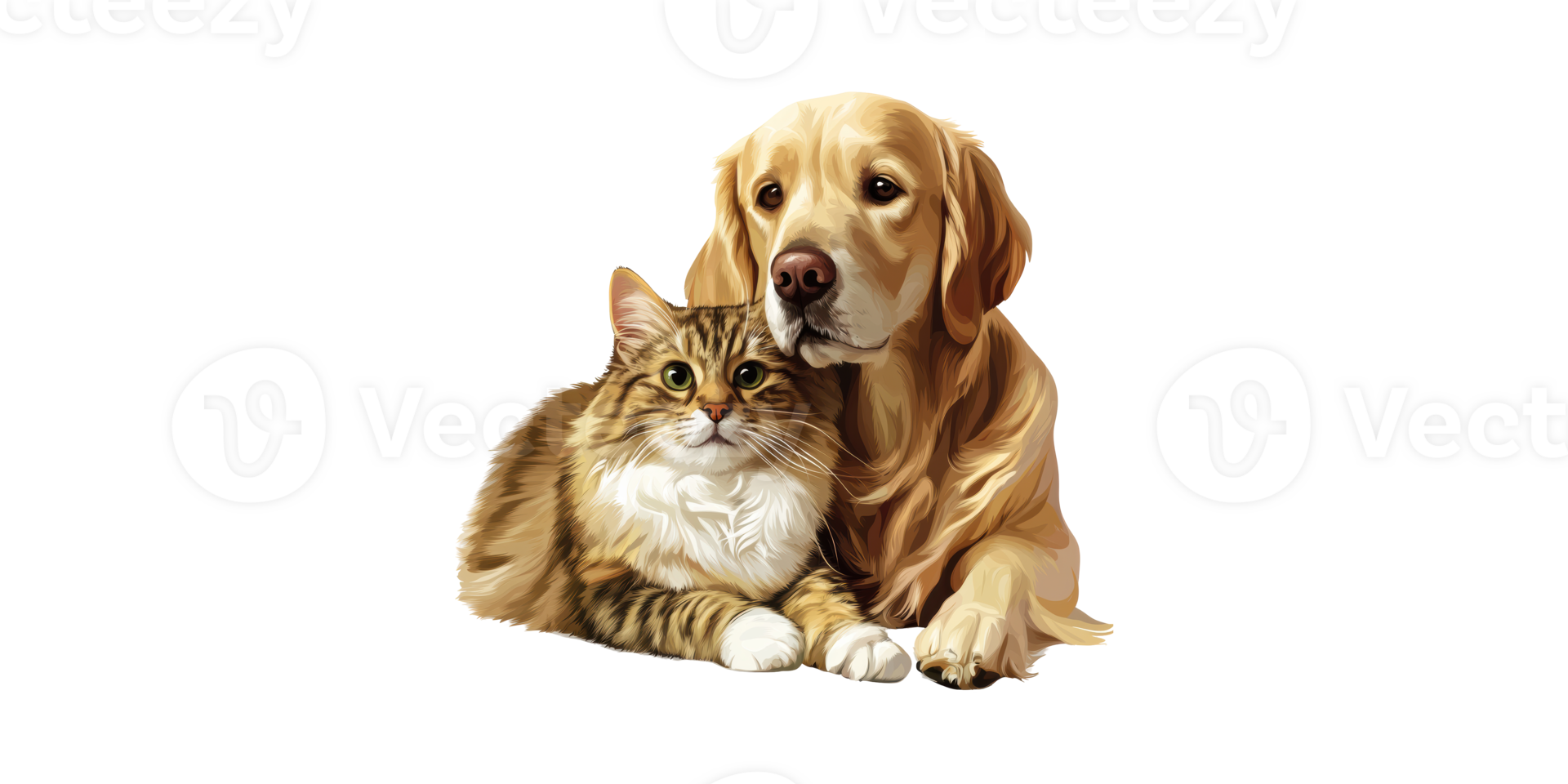 Golden Retriever And Tabby Cat Illustration. Symbol Of Friendship And Companionship Isolated On Transparent Background png