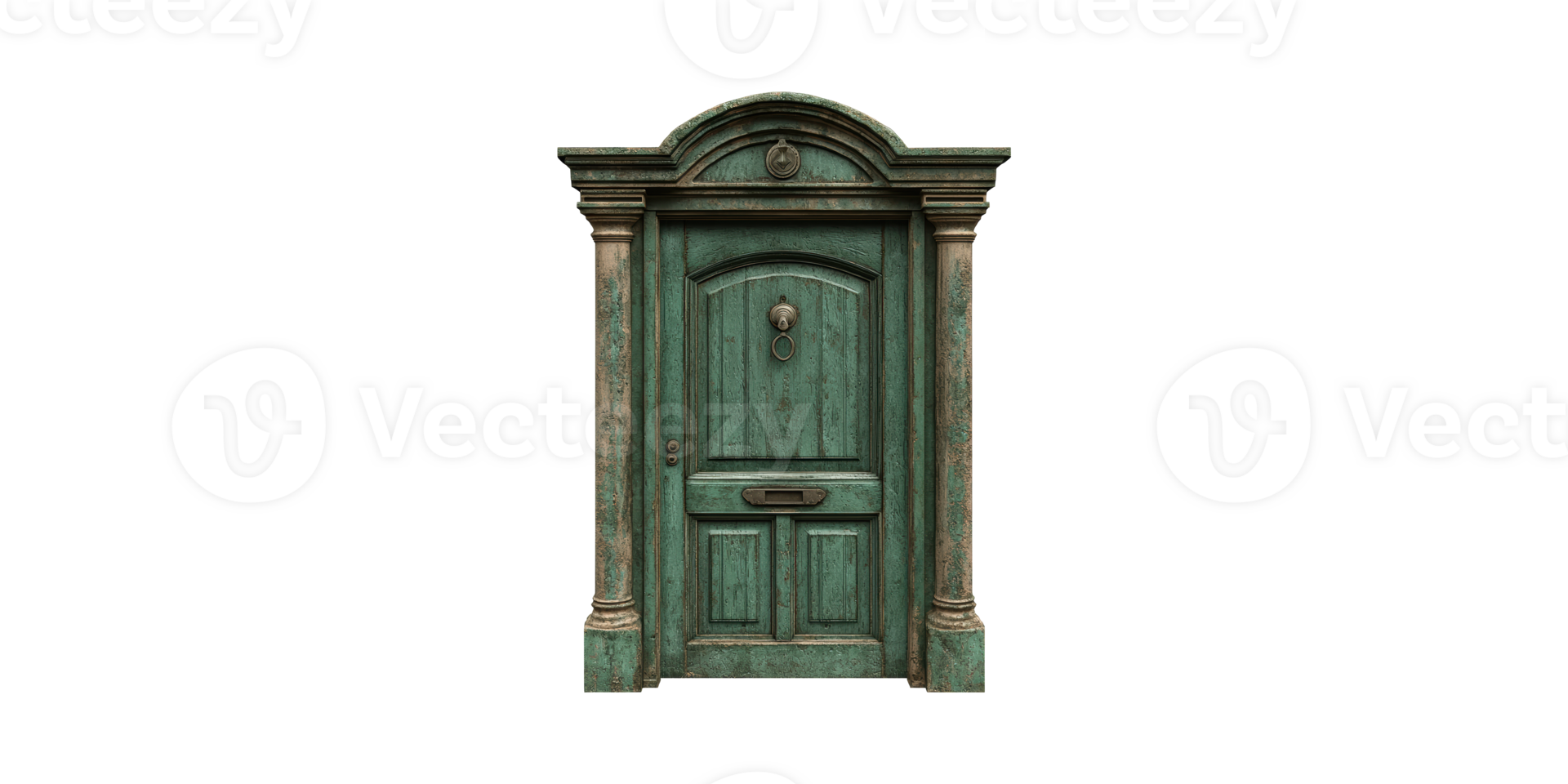 Antique Green Wooden Door With Ornate Columns. Vintage Architecture And Design Element Isolated On Transparent Background png