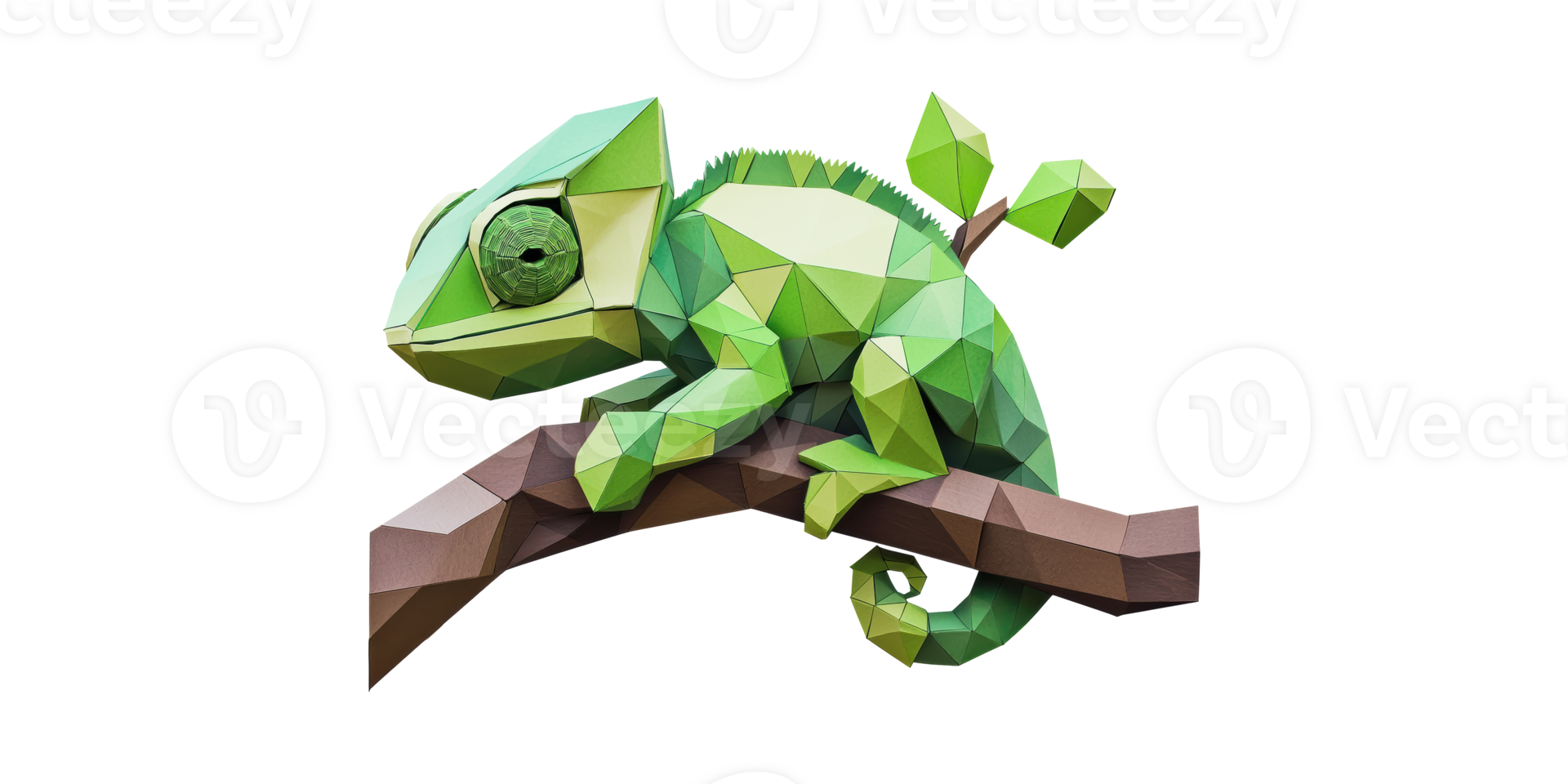 Geometric Low-Poly Chameleon Branch. Modern Art And Design Concept Isolated On Transparent Background png