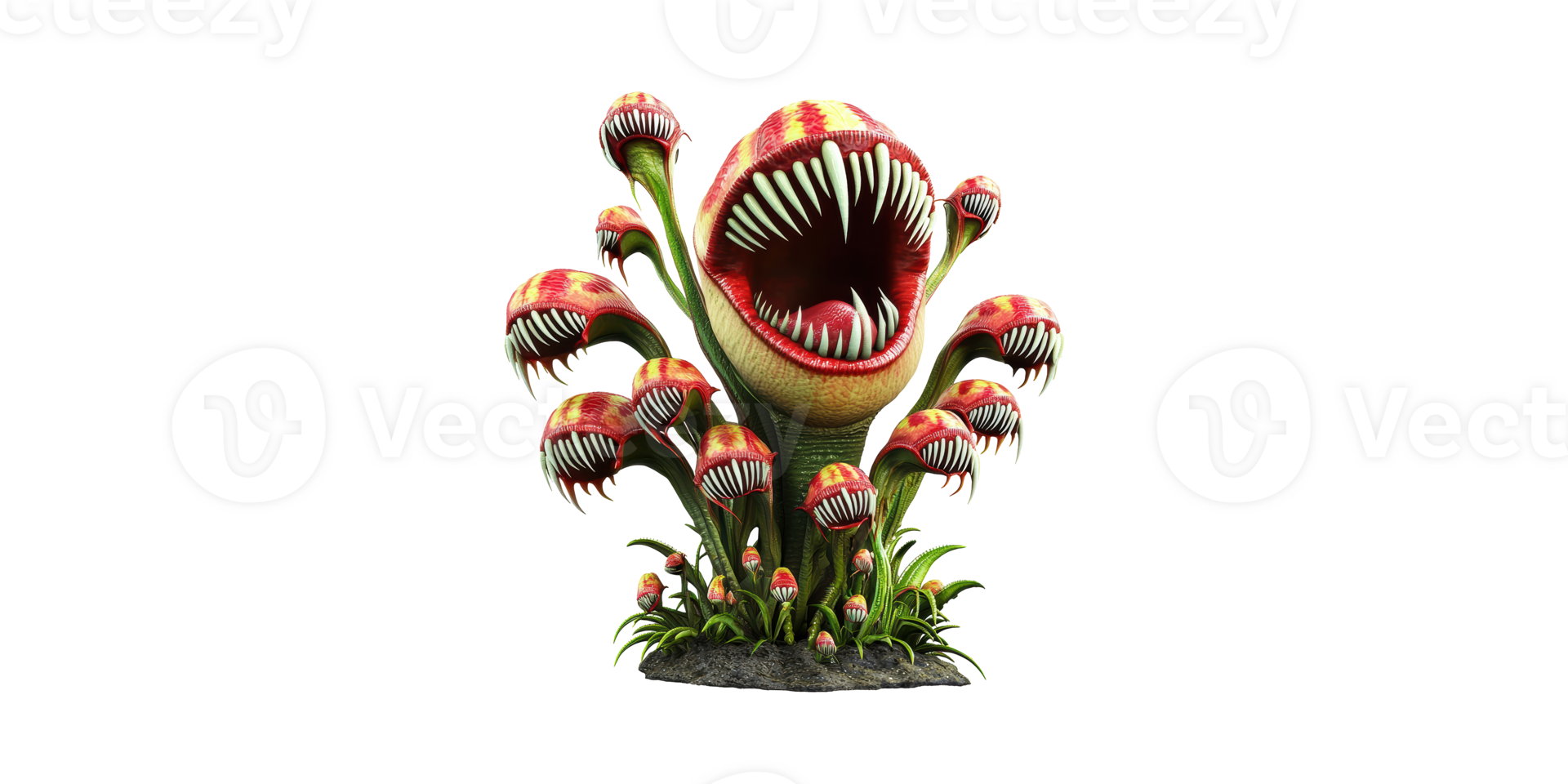 Carnivorous Plant With Open Mouths. Fantasy And Horror Concept Isolated On Transparent Background png