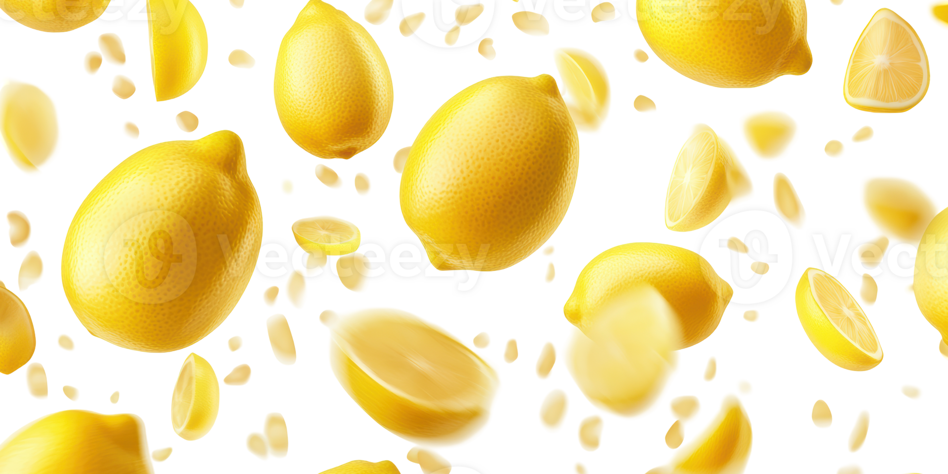 Floating Fresh Lemons And Slices. Vibrant Citrus Fruit Concept Isolated On Transparent Background png