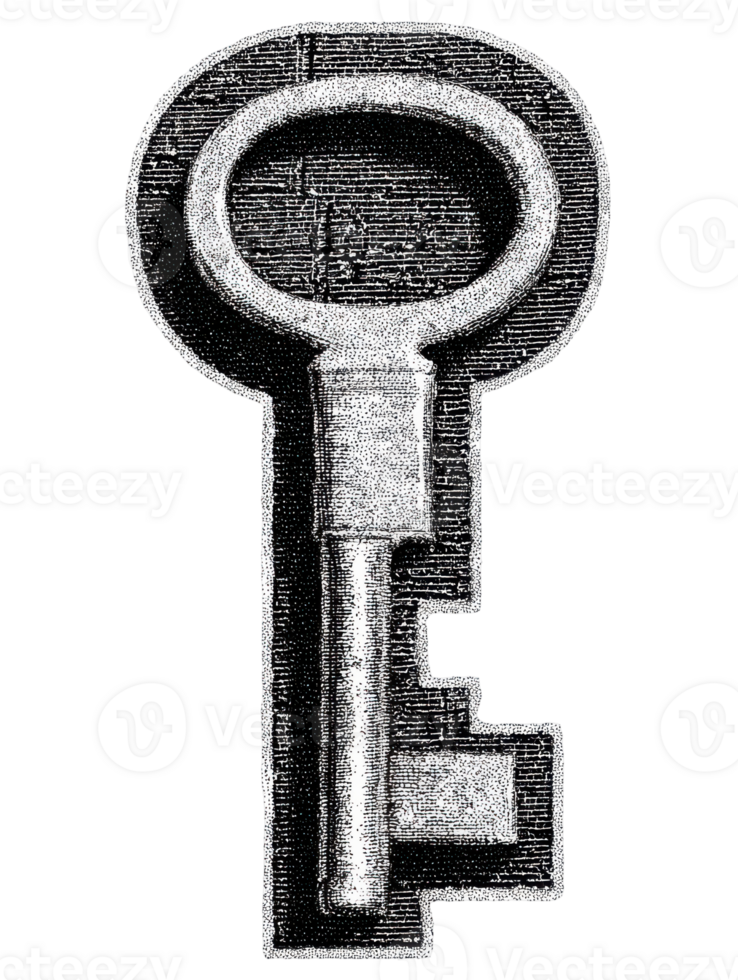 Vintage Skeleton Key In Retro Engraving. Symbol Of Unlocking And Mystery Illustration Isolated On Transparent Background png