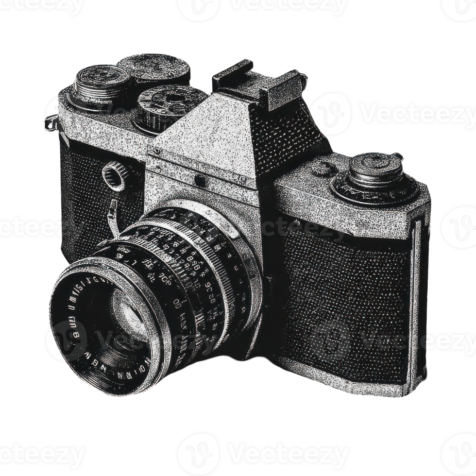 Vintage Film Camera In Retro Engraving. Analog Equipment Illustration Isolated On Transparent Background png