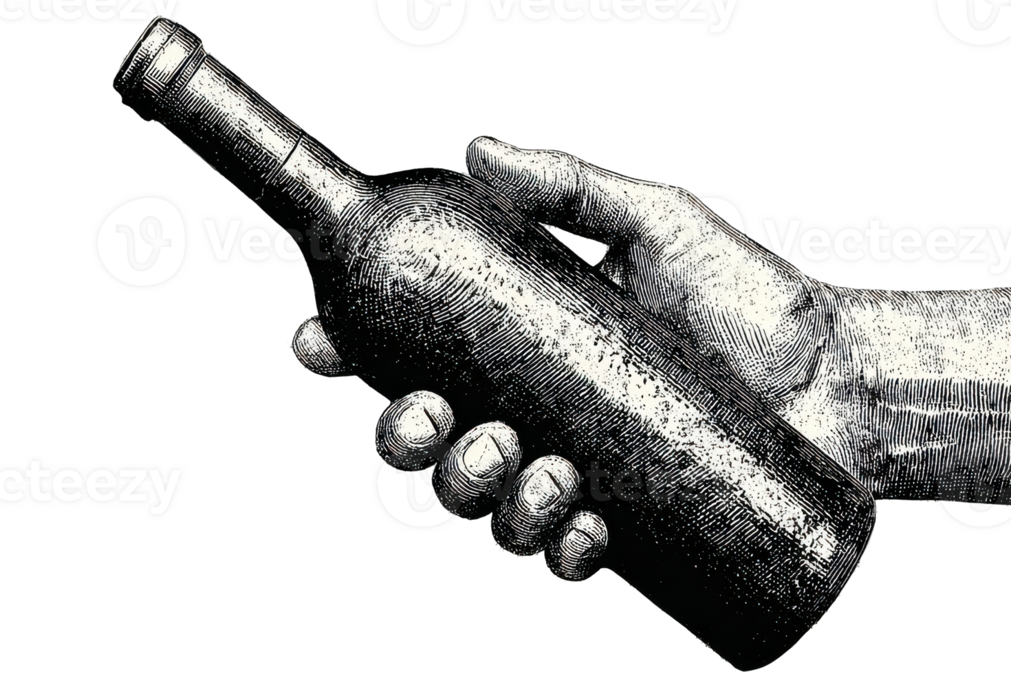 Hand Holding Vintage Wine Bottle Illustration Isolated On Transparent Background png