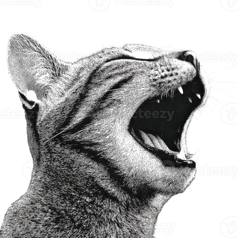 Yawning Cat In Vintage Illustration Isolated On Transparent Background png