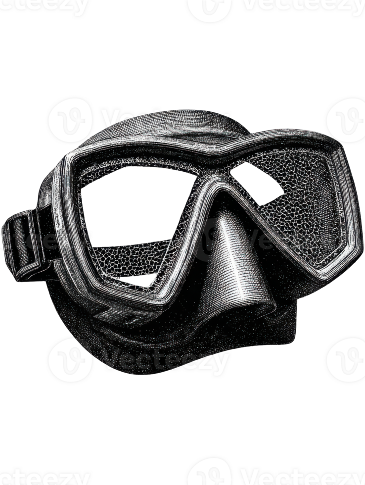 Vintage Diving Mask In Retro Engraving. Underwater Exploration Gear Illustration Isolated On Transparent Background png