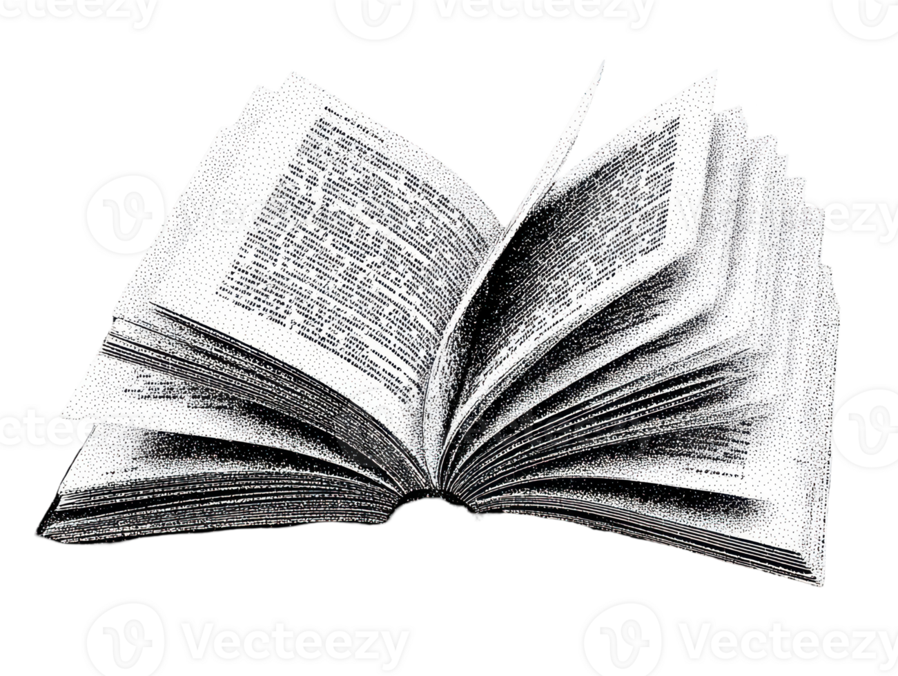 Open Book In Vintage Halftone. Retro Literature And Knowledge Representation Illustration Isolated On Transparent Background png