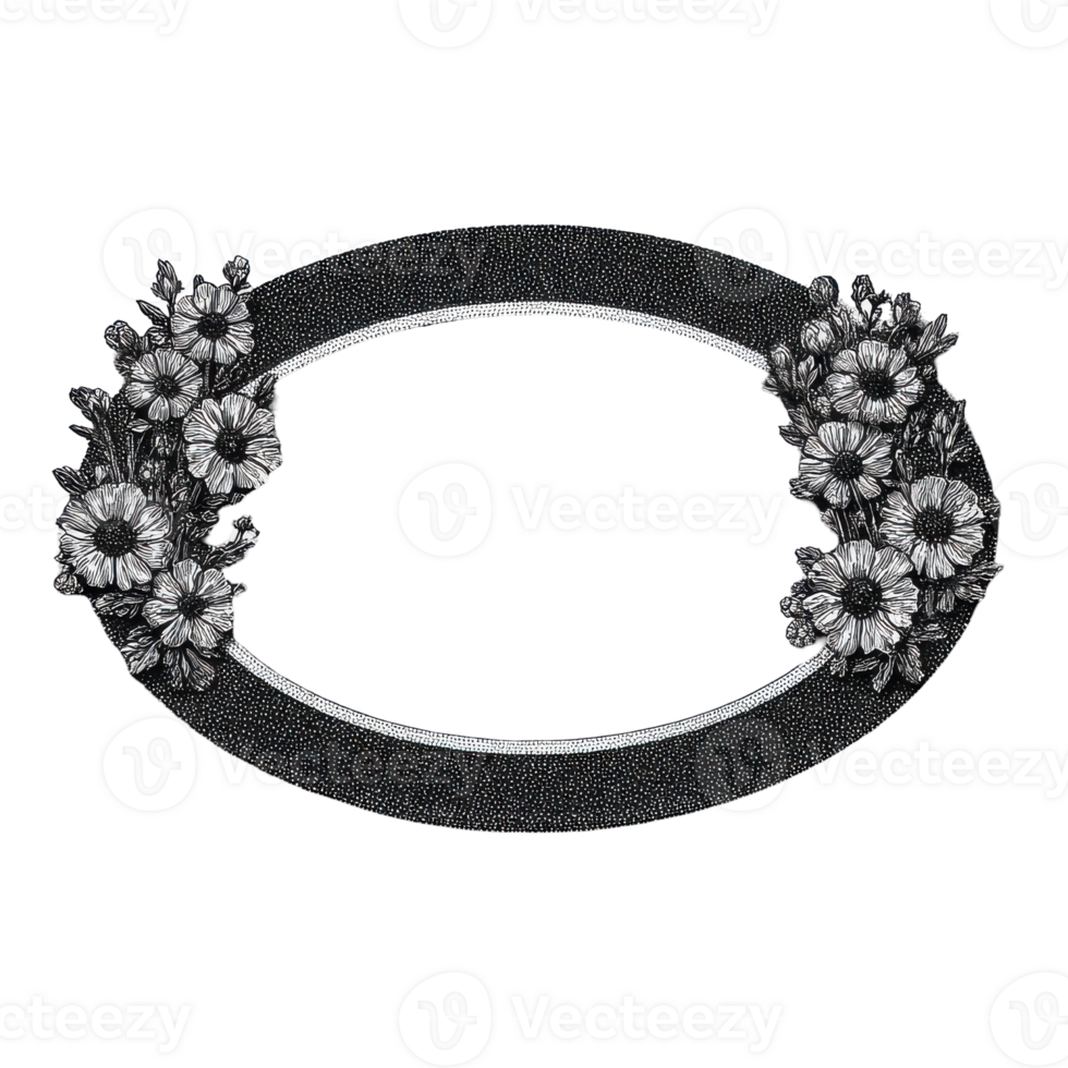 Vintage Floral Oval Frame With Intricate Black And White. Perfect For Retro Scrapbooking And Posters Illustration Isolated On Transparent Background png