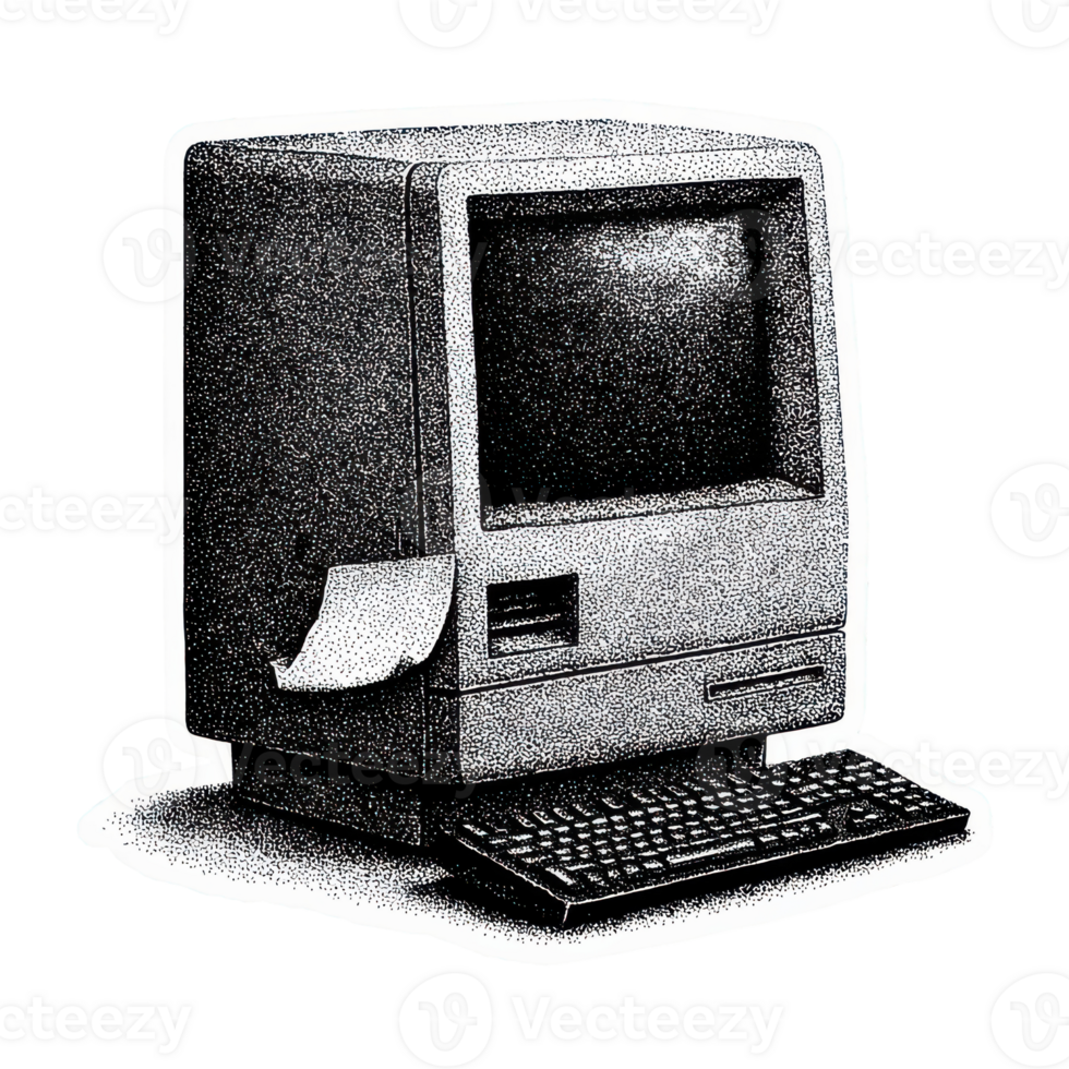 Vintage Computer Illustration. Retro Technology With Illustration Isolated On Transparent Background png