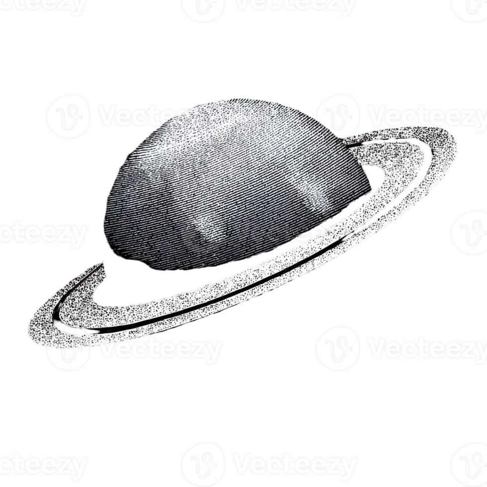 Vintage Saturn Illustration With Rings. Retro Celestial Body In Engraving Isolated On Transparent Background png