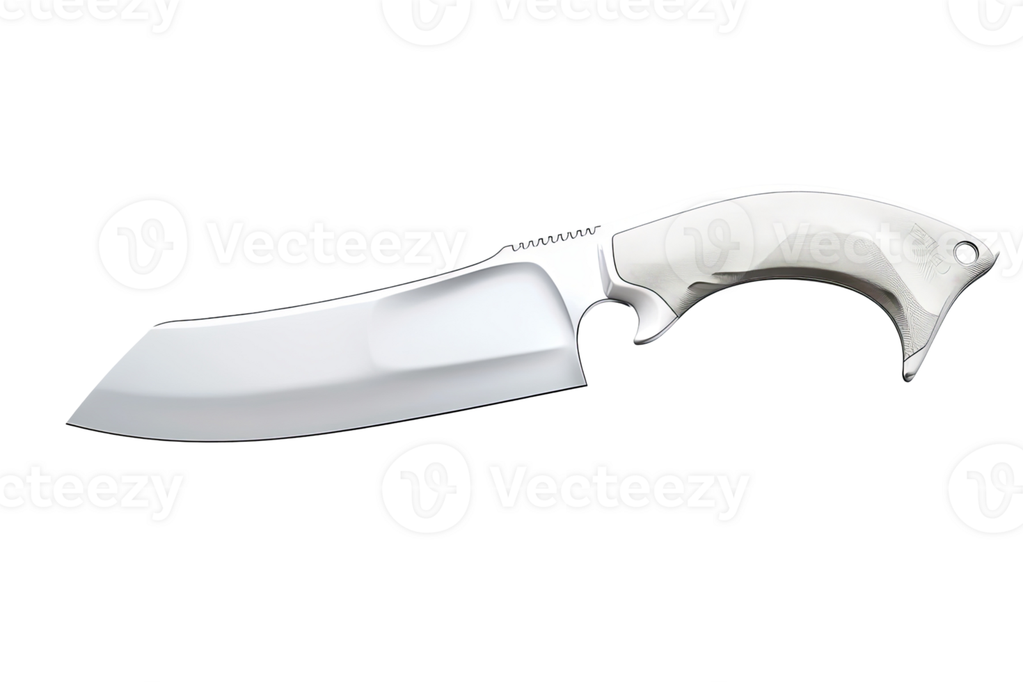 Polished metal cleaver with a bright white handle. Razor sharp, it gleams against a stark transparent background. Precise and deadly tool png