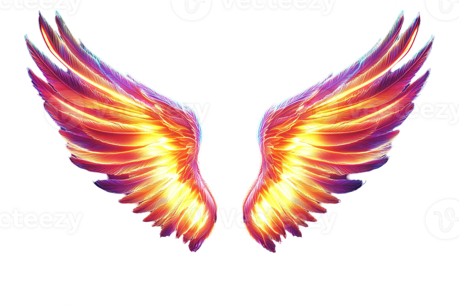 Radiant wings glow with colors, casting a mystical presence against a stark background png
