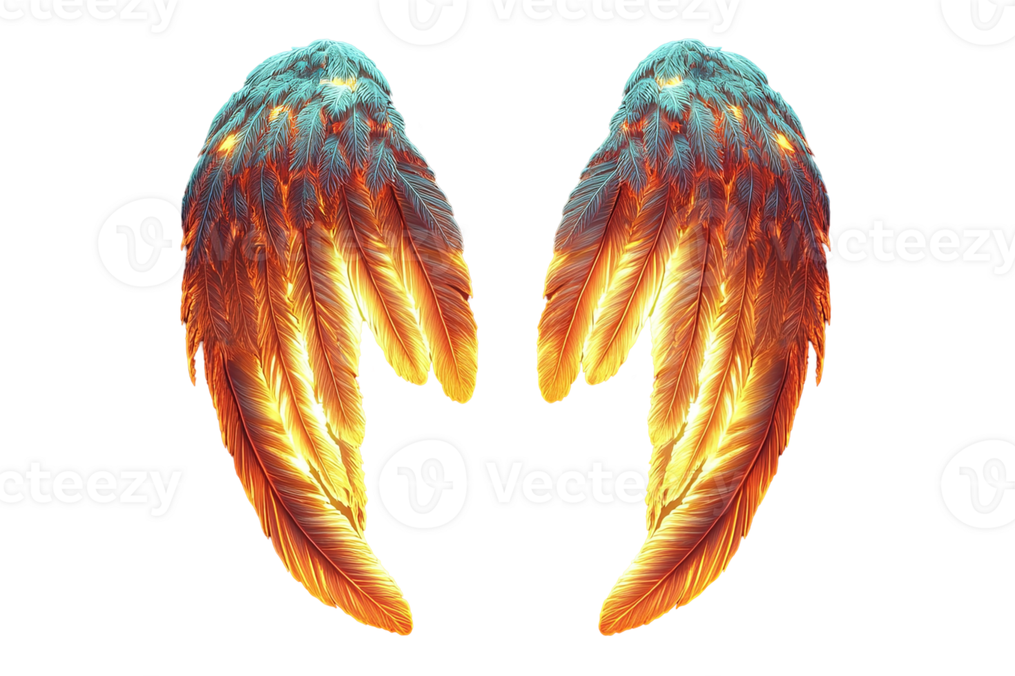 Glorious wings with fiery oranges and feathered textures on a transparent background png