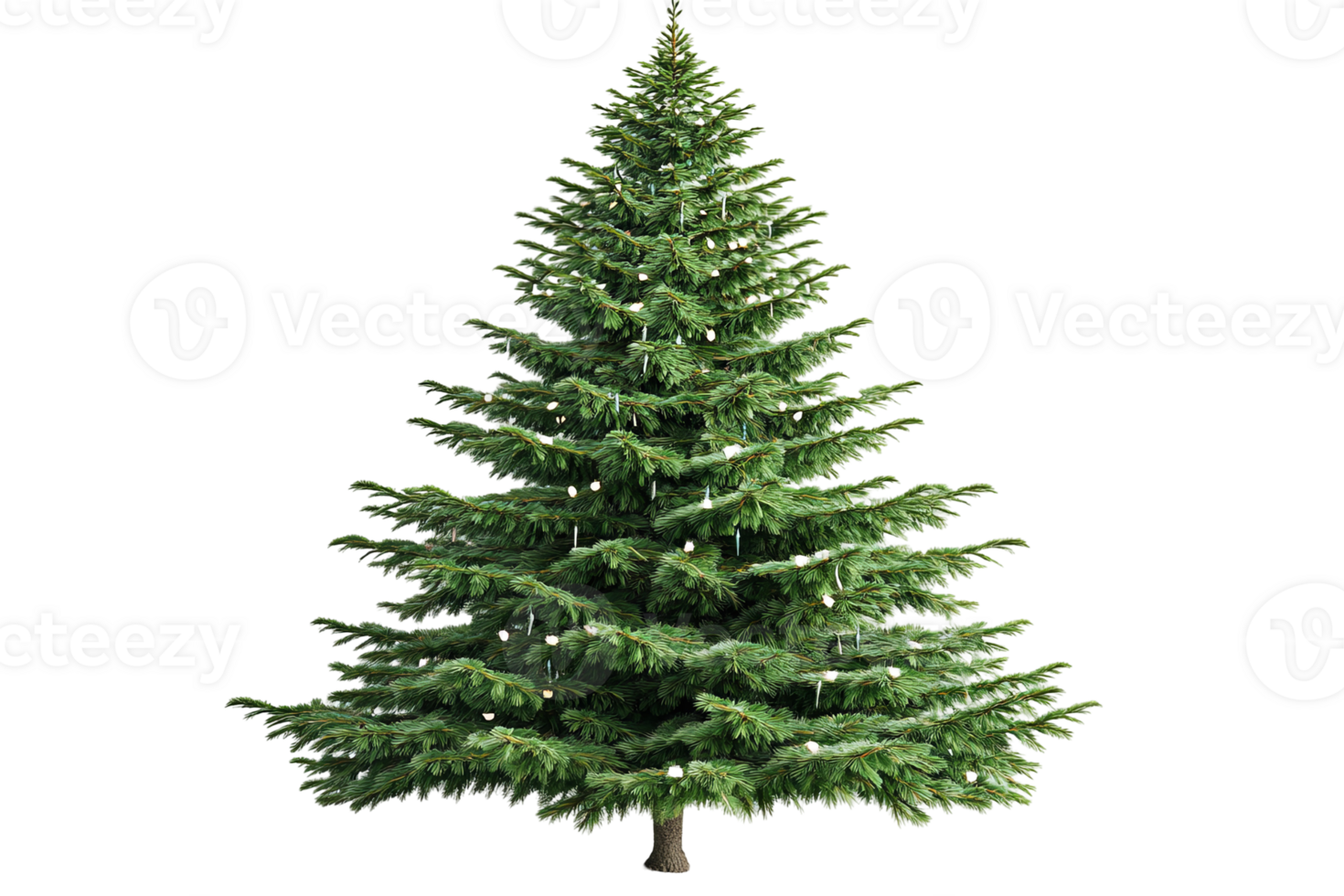 A vibrant green Christmas tree with tiny lights stands tall against a transparent background. A festive symbol of the holiday season png
