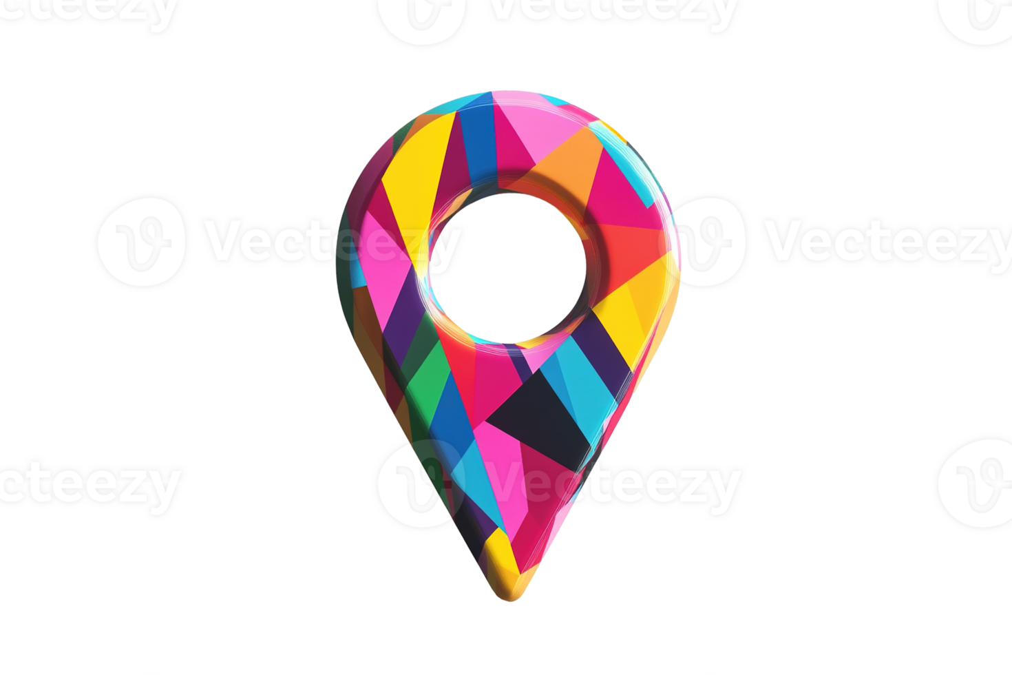 A colorful location pin icon, with geometric shapes creating a modern, vibrant, 3D marker isolated on transparent background png