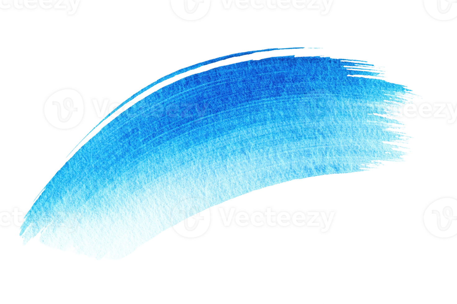 Blue watercolor stroke. Abstract, curved shape with textured gradient on transparent background png