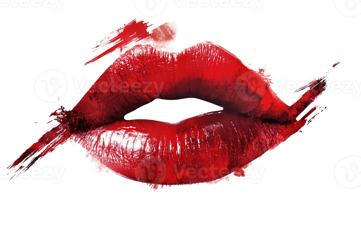 Vivid, saturated red lips with a grunge, artistic feel, isolated on transparent background png