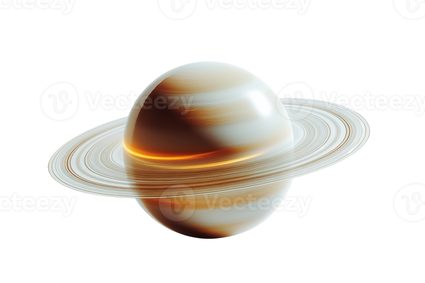 Ringed Planet A glossy, orb-shaped planet with prominent rings against a stark transparent background png