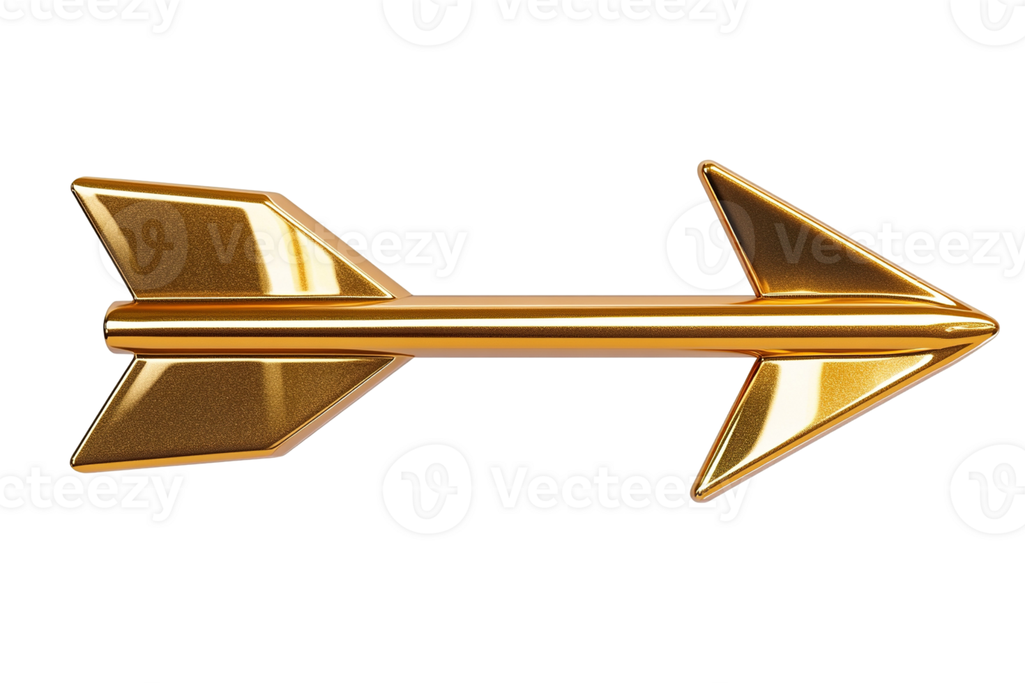 Golden arrow pointing right, with fletching at both ends, on transparent background png