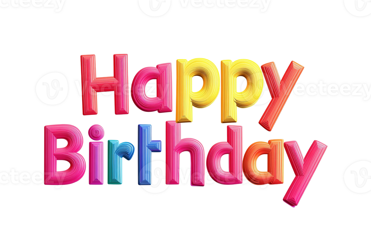 Cheerful 'Happy Birthday' text with vibrant, gradient colors on a solid transparent background png