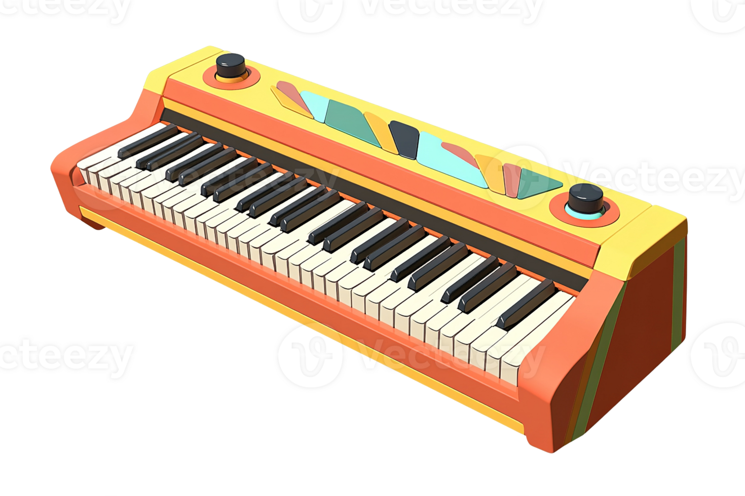 Colorful keyboard with black and white keys, a striped top, and retro vibe sits alone png