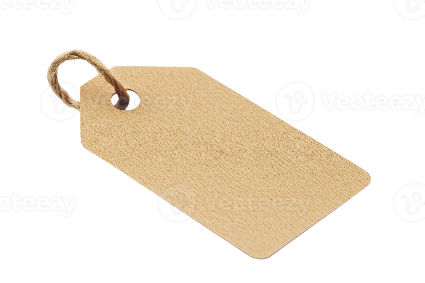Blank cardboard tag with string. Warm tones. Isolated on transparent background. Simple, minimalist design png