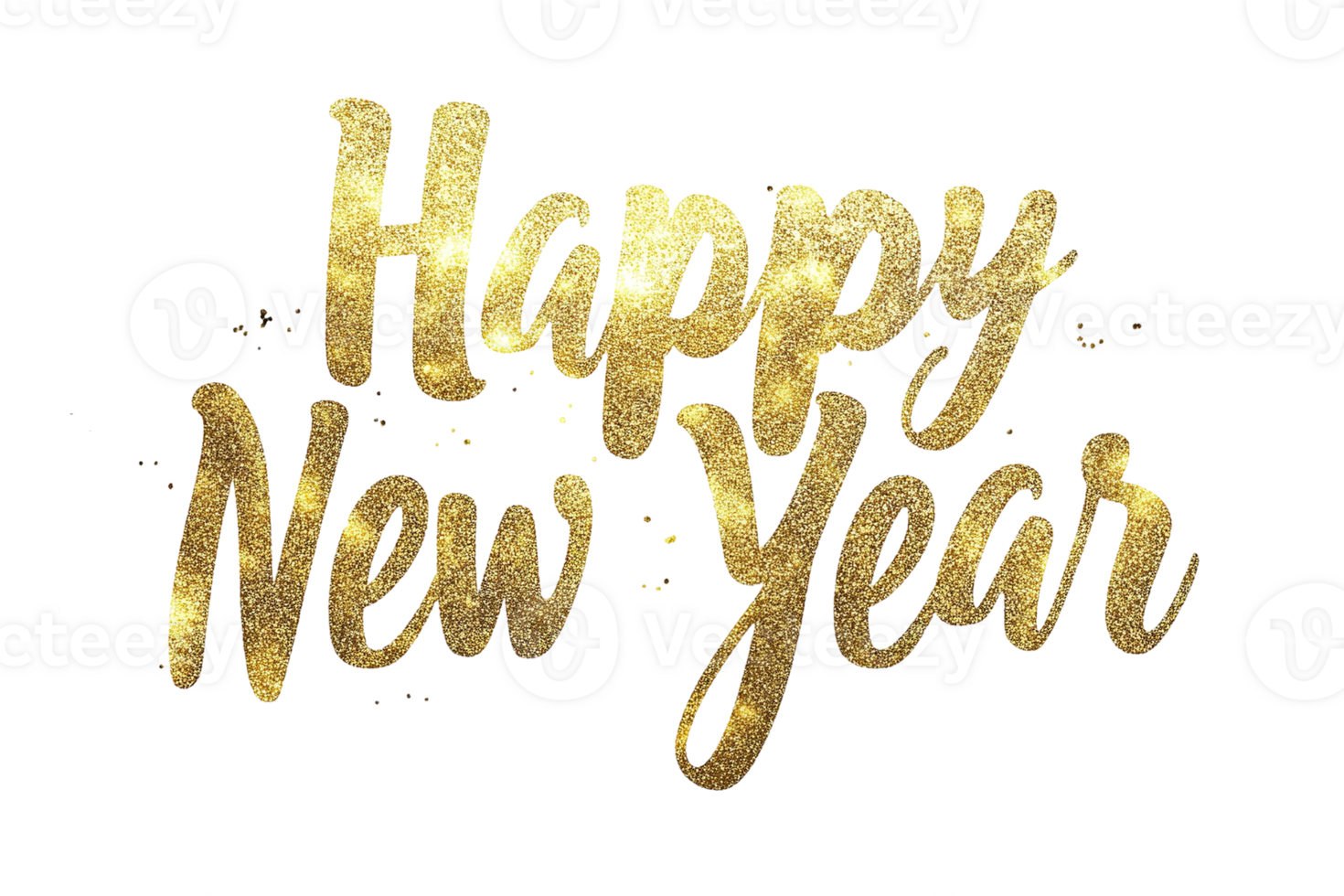 Golden calligraphy Happy New Year text on transparent background for seasonal greetings png