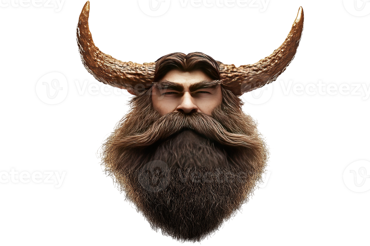 Horned man A stylized digital rendering of a person with a long beard and prominent golden horns on a stark, transparent background png